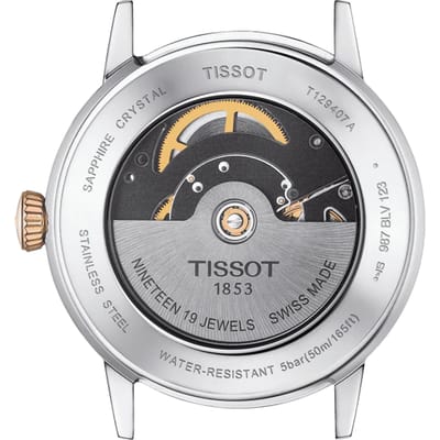 Tissot Classic Serie Automatisch Mechanisch Uurwerk 50m Waterdicht Transparante Achterkant Datumweergave Casual Mode Horloge Herenhorloges T129.407.22.031.00 Regular Box white