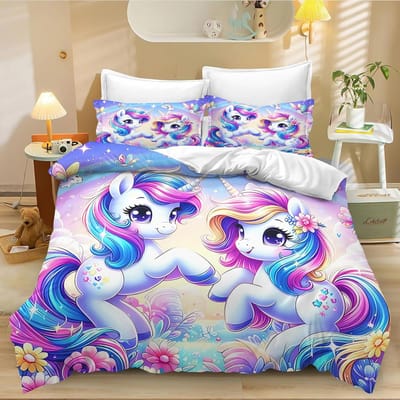 Schattige Eenhoorn Regenboog Dekbedovertrek Voor Kinderen Jongens Meisjes, Regenboog Dekbedovertrek Set Queen Size Levendige Kinder Regenboog Dekbedovertrek 70x133cm 2pcs