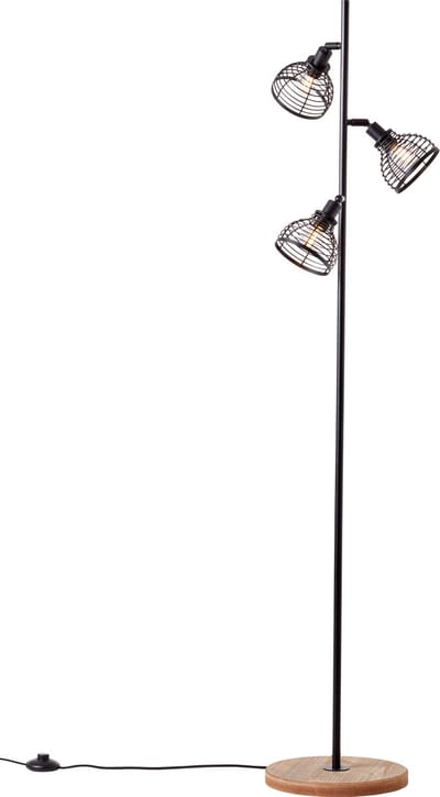 Brilliant Avia - Vloerlamp - E27 max 3x40W - Zwart/Houtkleur