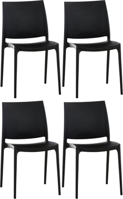 CLP Maya Set van 4 stoelen - Weerbestendige stapelstoelen - een draagvermogen tot 130 kg - zwart