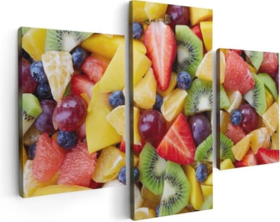 Artaza Canvas Schilderij Drieluik Diverse Kleurrijke Fruit Achtergrond - 90x60 - Foto Op Canvas - Canvas Print