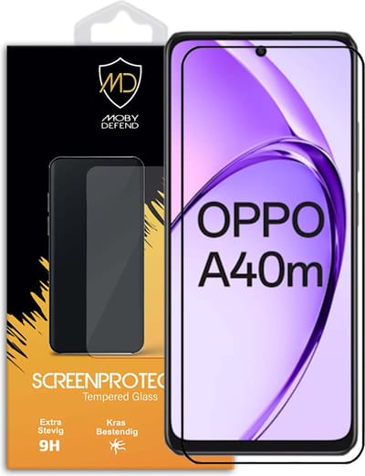 MobyDefend Screenprotector - Geschikt voor Oppo A40m - Screensaver Met Zwarte Randen - Gehard Glas