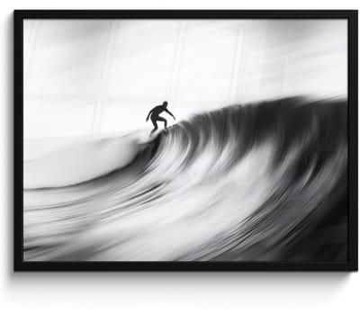 Poster in lijst - Fotolijst 70x50 cm - Posters - Surfer - Golf - Vervaagd - Zwart - Posterlijst zwart - Decoratie - Wanddecoratie woonkamer - Muurdecoratie slaapkamer