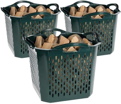 Storage Solutions Haardblokken houtblokken opberg mand / box - 3x - mand - 40 x 40 x 32 cm - kunststof - groen