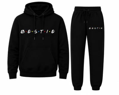 Hoodie Heren met Print en Capuchon - Zwart Trainingspak met Joggingbroek - Casual Sport Outfit - Bestie - M