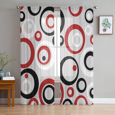 Cirkel Abstracte Geometrie Tule Gordijnen Voor Woonkamer Slaapkamer Voile Transparant Gordijn Raam Huis Decoratie Draperieën 135W x 114H(cm) white