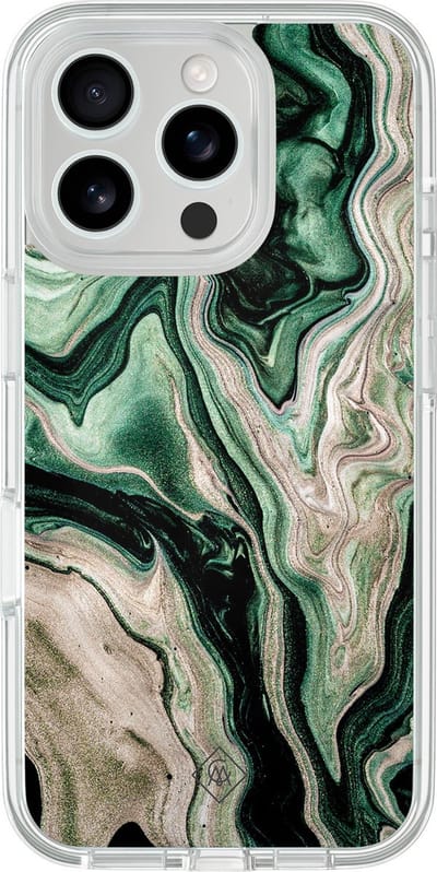 Casimoda® hoesje - Geschikt voor iPhone 16 Pro Max - Groen marmer / Marble - 2-in-1 case - Schokbestendig - Marble design - Verhoogde randen - Groen, Transparant