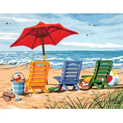 Diamantschilderij 5D diamant Strandfauteuil aan zee Diamantborduurwerk Kruissteek 30X40CM