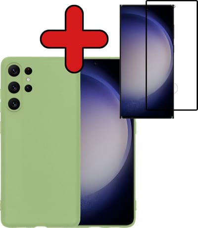 Hoesje - Met Screenprotector - Geschikt voor Samsung Galaxy S23 Ultra - Sterk & Shockproof - Telefoon Hoes - Back Cover - Siliconen Case - Telefoonhoes - Groen