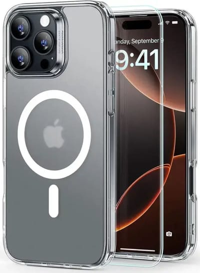 ESR Classic Hybrid HaloLock Hoesje Geschikt voor Apple iPhone 16 Pro Max - Met Screenprotector - Compatibel met MagSafe - Back Cover - Gehard Glas - Frosted Clear