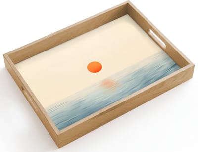 Dienblad hout 40x30 cm - Schootdienblad - Zon - Oranje - Zee - Borrelplank rechthoek - Plateau dienbladen