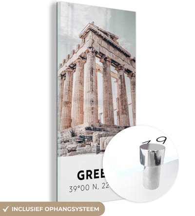 MuchoWow® Glasschilderij 60x120 cm - Schilderij acrylglas - Griekenland - Tempel - Athene - Foto op glas - Schilderijen
