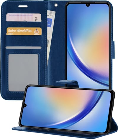 Hoesje - Geschikt voor Samsung Galaxy A34 - Luxe Bookcase - Walletcase Hoes - Portemonnee - Cover - Telefoonhoes - Donkerblauw