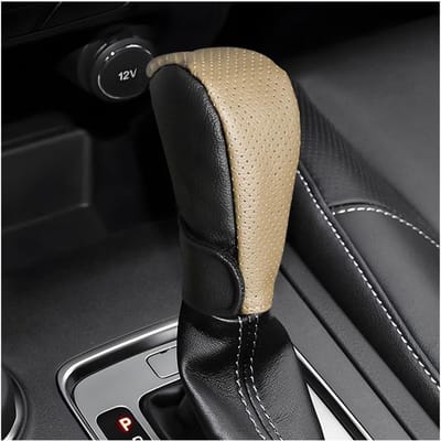 Lederen versnellingspookknop afdekking voor auto - Antislip zwart/beige - Accessoires auto-interieur