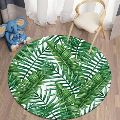 Groen Tropisch Plantenbladpatroon Rond Vloerkleed Woonkamer Slaapkamer Decoratief Kleed Kinderkleed Antislip Deurmat Vloerkleed 40cm