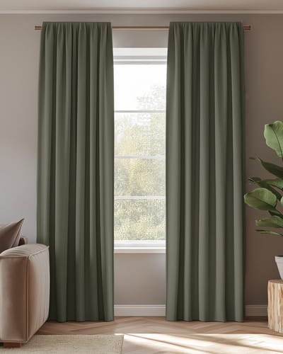 HOOMstyle Kant en Klaar gordijn met haakjes Amber - Verduisterend - Met Plooiband - 140x270cm - Groen / Olijfgroen