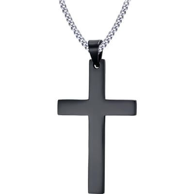 Vnox 24  Heren Roestvrij Staal Cubaanse Ketting Ketting Eenvoudig Kruis Goudkleurig/Zwart/ Kleur Hanger 50cm