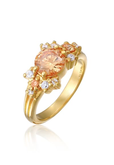 Elli PREMIUM - Ring - Elli PREMIUM Ring Dames Cocktail Statement met Zirkonia in 925 sterling zilver verguld - Dames