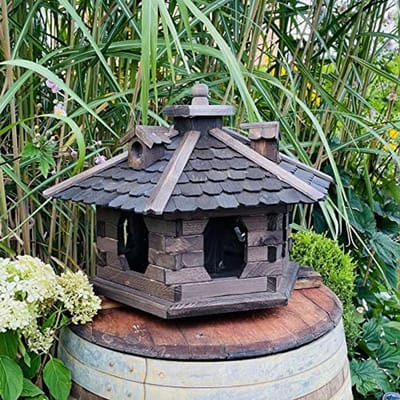 Hexagonale Voederhuis voor Vogels van Hout - Handgemaakt, Met en Zonder Standard - Ruimte voor Voederdispenser