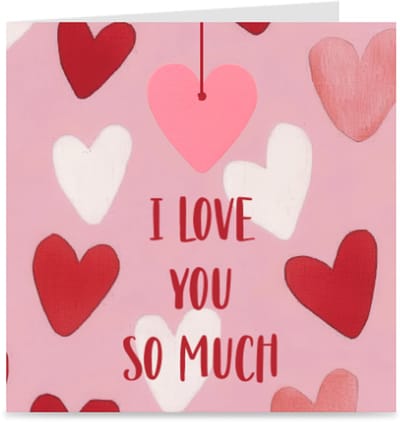 I LOVE YOU SO MUCH | wenskaart met roze houten hartje / kaart met envelop