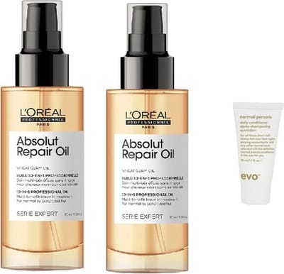 2 x L’Oréal Professionnel Absolut Repair 10-in-1 Olie – Herstellende olie beschadigd haar – Serie Expert – 90 ml + WILLEKEURIG Travel Size