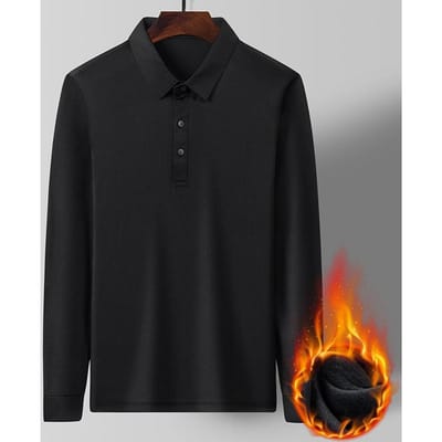 Heren Nieuw Tencel Romeins T-shirt met lange mouwen Modieus Warm Revers POLO Shirt XXXXL black