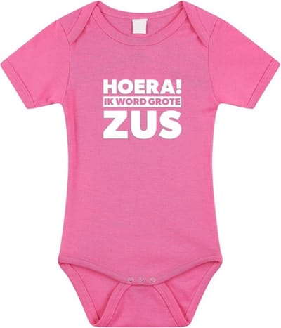 Roze Hoera ik word grote zus rompertje voor meisjes - Zwangerschapsaankondiging 56