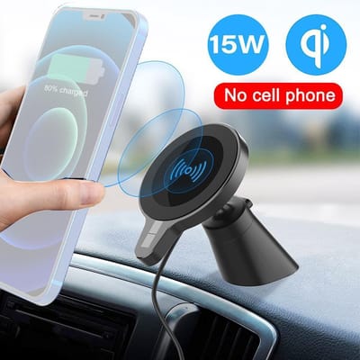 Telefoonhouder Auto met Draadloze Oplader (15 Watt Snellader) Magneet - Autolader Quick Charge voor Dashboard & Ventilatierooster - Magnetische Telefoonhouder Universeel