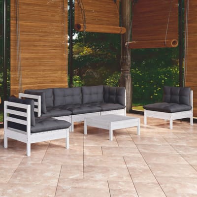 vidaXL - 6-delige - Loungeset - met - kussens - massief - grenenhout