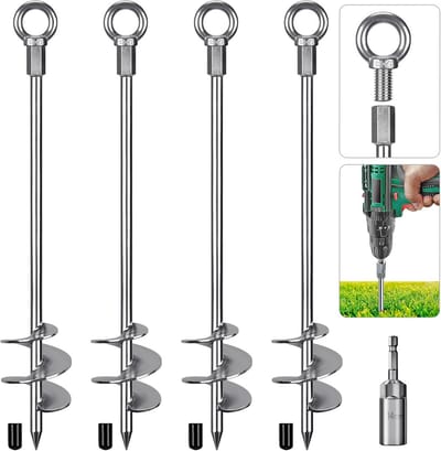 Insaga 30 inch grondankers schroef in zwaar 12 mm massief staal, 3 inch spiraalblad met gladde randen, volledig gelast ontwerp voor stacaravan, schuur, trampoline, schommelset, carport, aarde, tent, 4