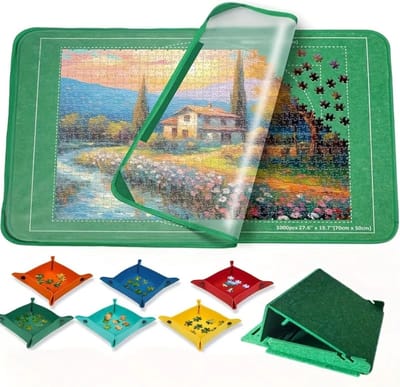 Legpuzzelbord - Puzzelmat Opberg - Puzzels Maken - Inclusief Sorteerbakjes - 80 x 55 cm - Zwart Groen