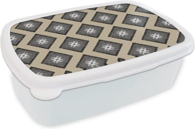 Broodtrommel Wit - Lunchbox - Brooddoos - Ruiten - Indonesië - Patronen - 18x12x6 cm - Volwassenen
