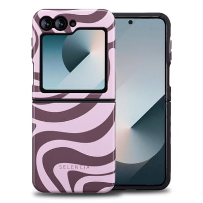 Selencia Hoesje - Geschikt voor Samsung Galaxy Z Flip 6 / Z Flip 7 FE - Backcover - Wavy Swirl Pink Plum