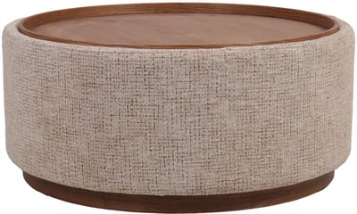 DÉJA Living Salontafel Marcia Taupe/Walnoot – Rond – Met Opbergruimte – Chenille en Essenfineer – 83x83x40 cm