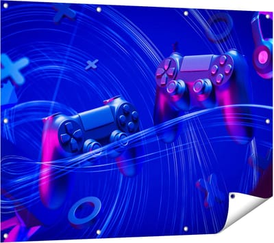 Gards Tuinposter Twee Gaming Controllers - Gamen - 120x90 cm - Tuindoek - Tuindecoratie - Wanddecoratie buiten - Tuinschilderij