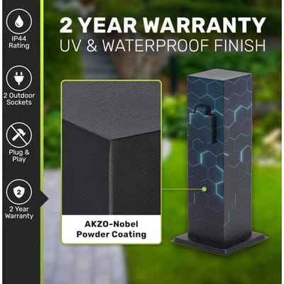 HOFTRONIC Delta S buitenstopcontactpaal - 30cm - 2 stopcontacten - IP44 waterdicht - Tuincontactdoos - Stekkerdoos - Zwart