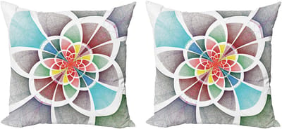 ABAKUHAUS Kleurrijke decoratieve kussenhoez 2-pack, cirkels en fractale lijn 50x50 cm, meerkleurig