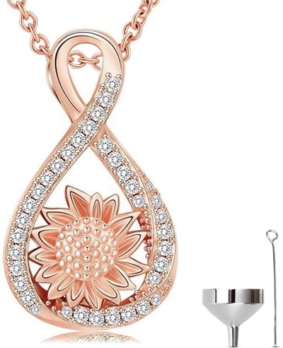 Luxe Ashanger - met Ketting (55 cm) - Voor As, Haren of Parfum - Assieraad - As Ketting - Gedenksieraad - Urn - As Hanger - Incl. As vuller en Opbergzakje - Rosé Sunflower