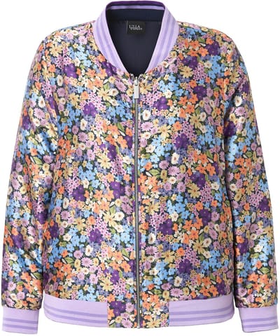 Ulla Popken - Dames - Omkeerbare blouson effen/bloemen college kraag - Marine - Maat 46+