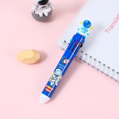 Stylo à bille mécanique 10 couleurs, motif lapin astronaute, stylos multicolores, recharges colorées, fournitures scolaires et de bureau, neuf A