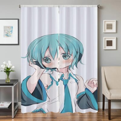Rideaux de cuisine pour fenêtre pour salon 2 pièces rideaux occultants rideau de porte Hatsune M-mikus cloison décoration de chambre W50xH70cmx2pcs-CL gray
