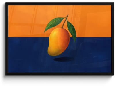 Poster in lijst - Fotolijst 90x60 cm - Posters - Mango - Vlakken - Bladeren - Oranje - Posterlijst zwart - Decoratie - Wanddecoratie woonkamer - Muurdecoratie slaapkamer