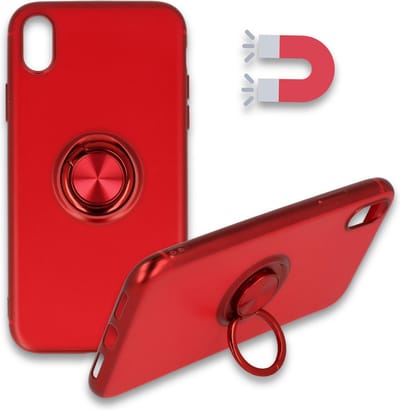 HB Hoesje Geschikt voor Apple iPhone XS Max - Rood - Siliconen Back Cover met Ring Kickstand - Geschikt voor Magneet Houders