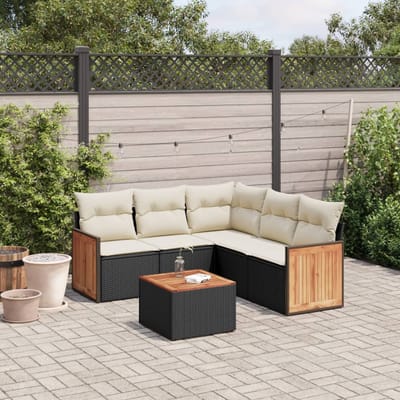 vidaXL - 6-delige - Loungeset - met - kussens - poly - rattan - zwart
