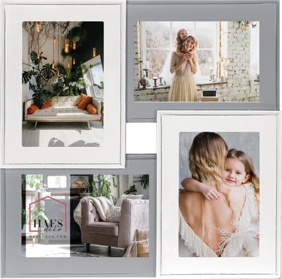 HAES DECO - Houten Galerie / multi fotolijst Valence 4Q in de kleuren grijs en wit voor 4 foto's 10x15 (formaat 31,5x31,5 cm) - HH154HS
