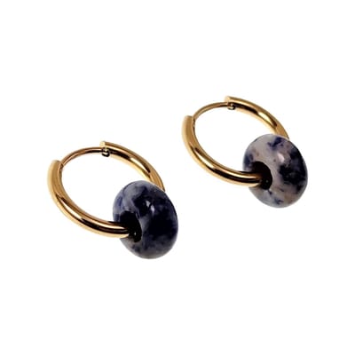 ∅16mm Oorringen met Sodalietsteen Stenen - Verguld RVS - Dames Oorbellen met Donut Hangers