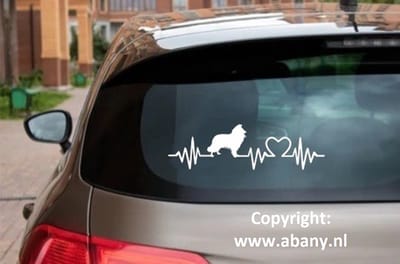 Shelty 3x – autosticker - sticker voor raam auto deur muur laptop - heartbeat - rashondensticker - hondenlijn – hondenriem - Doglove - Abany quality design
