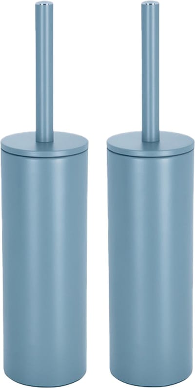 Spirella Luxe Toiletborstel in houder Cannes - 2x - lichtblauw - metaal - 40 x 9 cm - met binnenbak