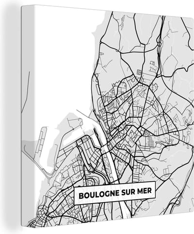 Canvas Schilderij Kaart – Stadskaart – Frankrijk - Boulogne-sur-Mer - Plattegrond - 20x20 cm - Wanddecoratie