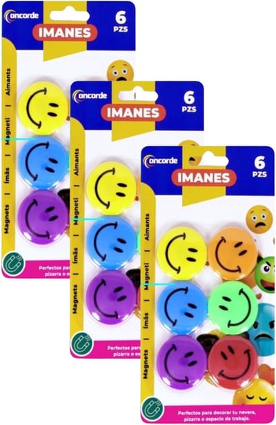 Concorde Magneten rond - smile design - multi kleuren - 18x stuks - D4 cm - hobby/koelkast magneetjes